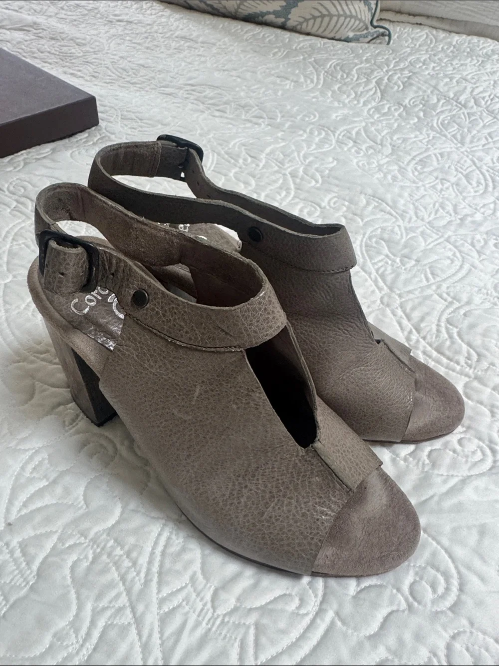 Cordero Taupe Leather Slingback Heels